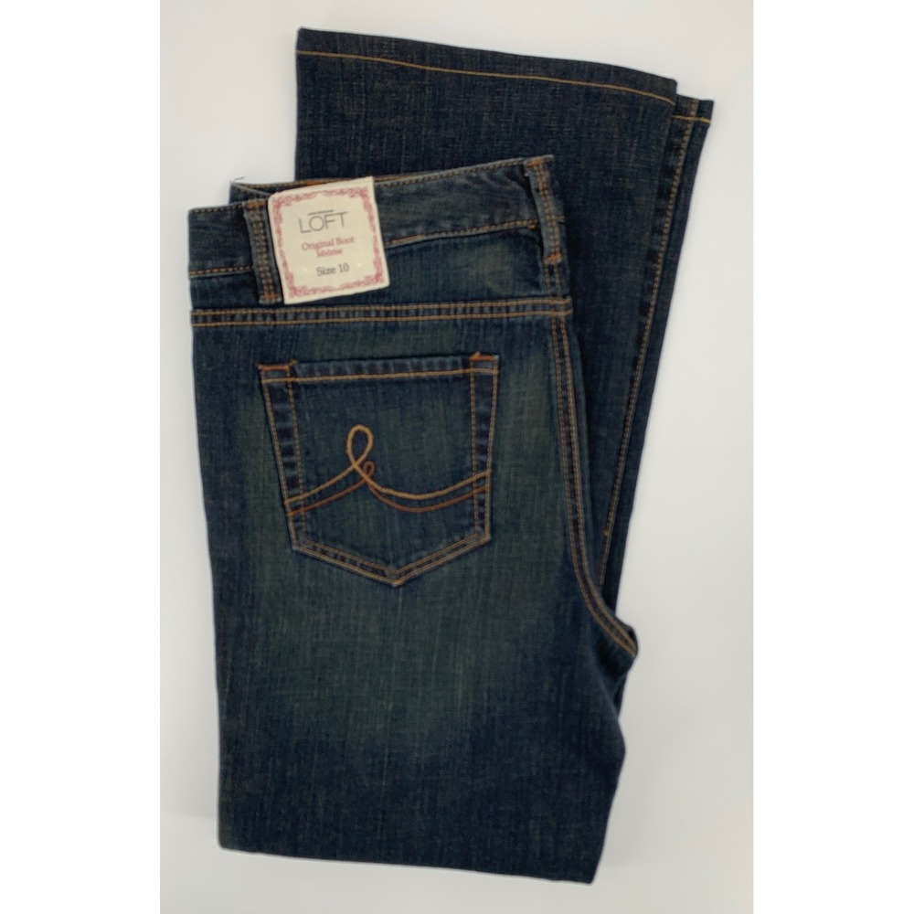 LOFT Jeans Womens 10 Blue Original Boot Midrise Dark‎ Wash Cotton Blend NEW